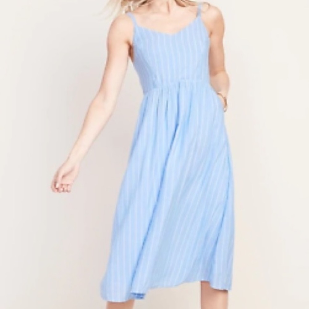 Old Navy Blue Pinstripe Cami Midi Dress with Pockets!